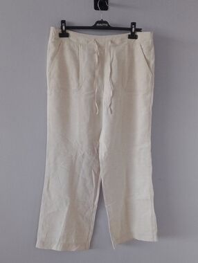 Marks & Spencer Cream Straight-Leg Linen-Blend Drawstring Trousers